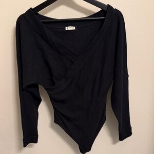 Free People Black Wrap-Style bodysuit
